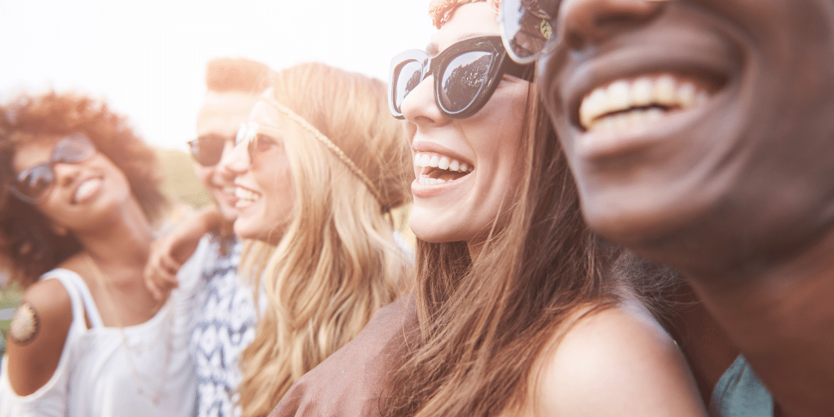 Group of friends smiling and having fun at an event